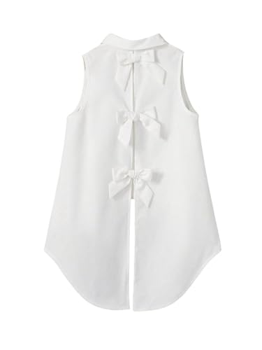 Verdusa Women's Bow Open Back Summer Tops Sleeveless Button Down Shirts Asymmetrical Blouse Concert Outfits