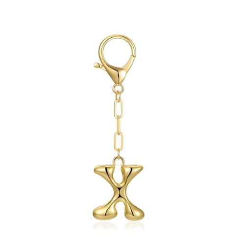 Ccuiicy Gold Bubble Initial Keychain for Women- Personalized Letter X Keychain Gold Bag Charm, Keychains Accessory for Handbags Purse