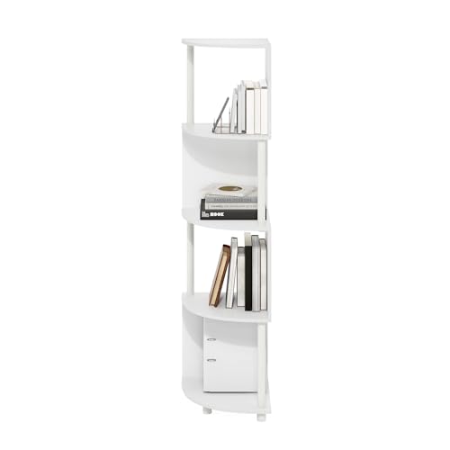 Image of Furinno ECON Corner Shelf, 4-Tier Corner Book Shelf, Zigzag Storage Shelves, Display Rack, Bookshelf, for Organization and Storage, Living Room, Home Office, White