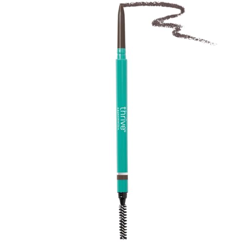 Image of Thrive Causemetics Infinity Waterproof Eyebrow Pencil, Retractable Brow Pencil with Hyaluronic Acid & Shea Butter, Dual Ended Eyebrow Brush Spoolie, Fine Tip, Vegan & Cruelty Free, Serena (Deep Brown)