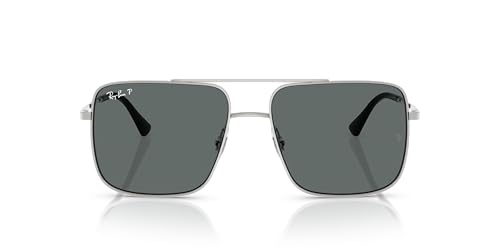 Ray-Ban Unisex Sunglasses Silver Frame, Dark Grey Polar Lenses, 56MM3