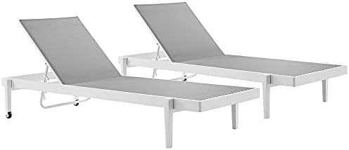 Modway Charleston Set, Two Chaise Lounge Chairs, White Gray