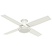 Hunter 52 inch Indoor Ceiling Fan No Light with Remote Control - White Modern Ceiling Fan without Light, Low Profile Mount, 4 Blades, For Bedroom, Living Room, or Kitchen - Dempsey 59248, Fresh White