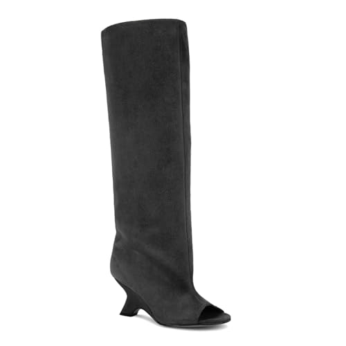 Open Toe Suede Knee High Boots for Women Wedge Heel Boots Pull on Wide Calf Fashion Sexy Tall Long Boot Ladies2