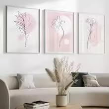 DIHANSM Rosa Pflanzen-Wandbild, botanisches Wanddekor-Poster, Heimdekor-Leinwandbild (60x80cmx3/Galerie-Rahmen)