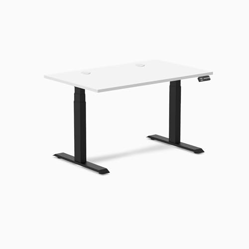 Image of Desky Electric Standing Desk, 47.2 inch Laminate Height Adjustable Sit Stand Desk, Dual Motor, 4 Memory Presets, Ergonomic Computer Workstation for Home Office - White Top and Matte Black Frame