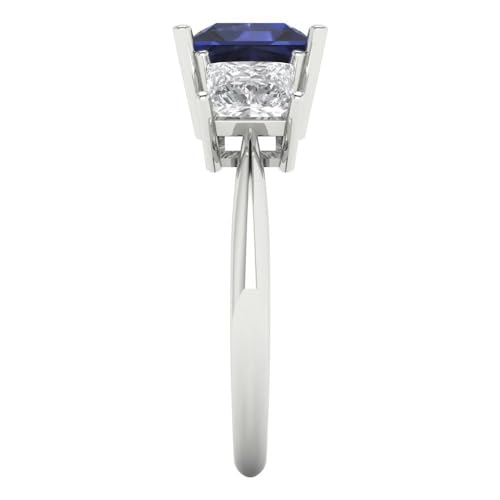 Clara Pucci 2.62 ct Princess Cut Created Blue Sapphire 18K White Gold Three-Stone Wedding Engagement Bridal Promise Ring3