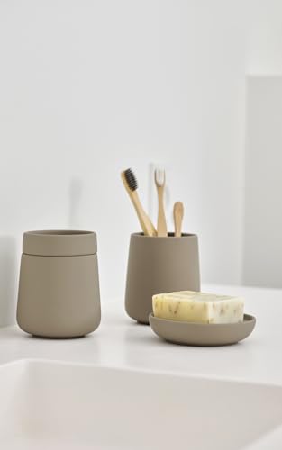 Image of ZONE DENMARK Nova Porcelain Soap Dish with Sophisticated Simplicity Soft Touch Coating - Elevate Your Bathroom Decor, Practical Design, Style and Functionality- (Taupe)
