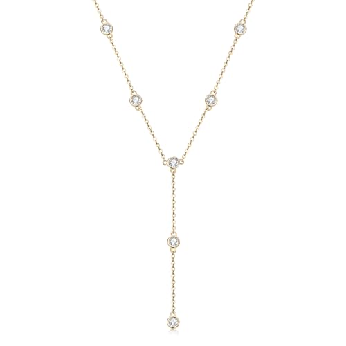 Moissanite Necklace for Women Sterling Silver, Lab Imitation Diamond Lariat Drop Y necklace, Dainty Simple Long Prom Bridal Wedding Hypoallergenic Neckalces, 16 to 20 Inch - Main Image