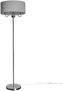 MiniSun Modern Brushed Chrome 3 Way Multi Arm Floor Lamp with a Grey Linen Slimline Drum Shade