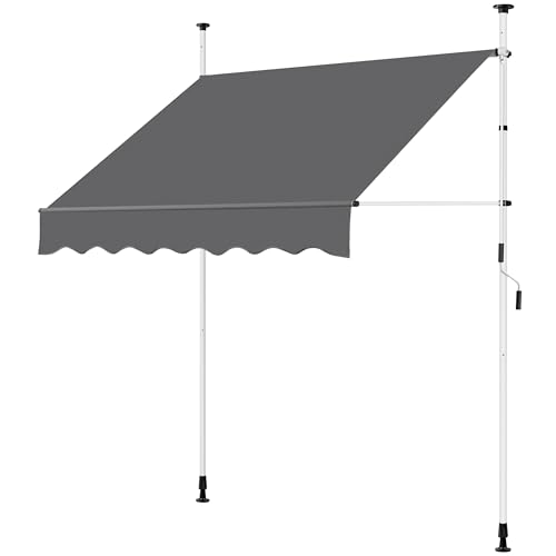 Yaheetech Store Banne Manuel 200 cm, Auvent Rétractable Réglable en Hauteur et en Inclinaison, avec Manivelle sans Percement pour Balcon, Terrasse, Jardin Gris