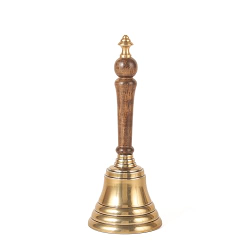 ANONYO Hand Bell with Antique Brass Finish and Wooden Handle