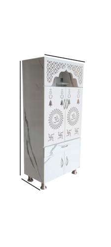 Image of Beautiful Home Temple /Pooja Mandir with Led Lights (Pre Assembled) Engineered Wood Home Temple (Height: 130, Pre-Assembled)|White