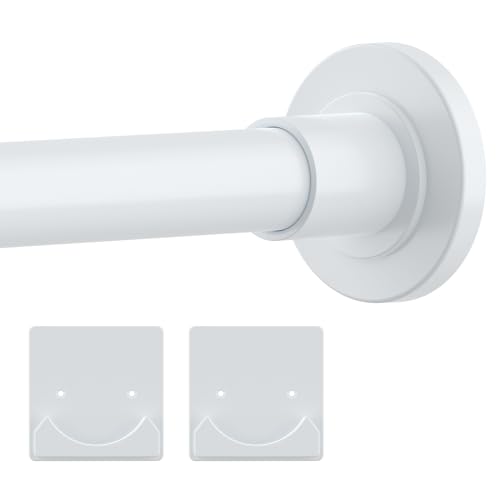 Image of Thestoa White Shower Curtain Rod Adjustable 30-68 inch with Holder, Anti-Rust Shower Rod & Spring Tension Shower Rod No Drill, Shower Curtain Rod for Bathroom Tension Rod