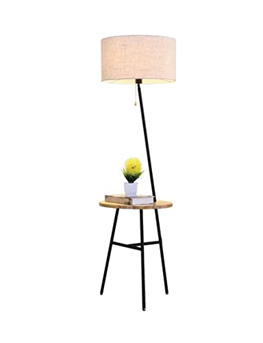 TaleTre Elegante lámpara de pie de madera y hierro for sala, dormitorio y comedor: acogedora lámpara de lectura con pantalla de lino tejido a mano.