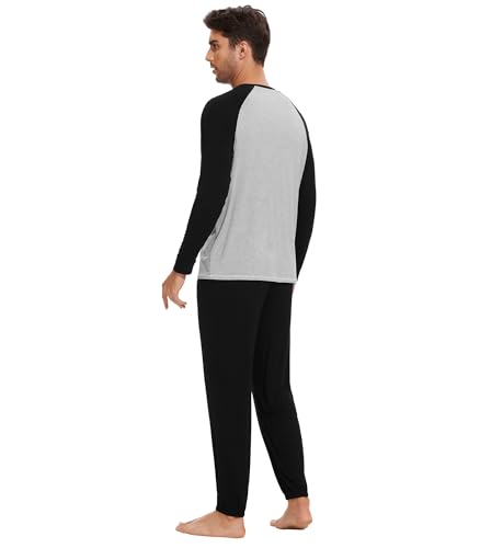 WiWi Mens Pajama Set Drawstring Jogger with Pocket Long Sleeve Sleepwear Loungewear Viscose from Bamboo S-XXL2