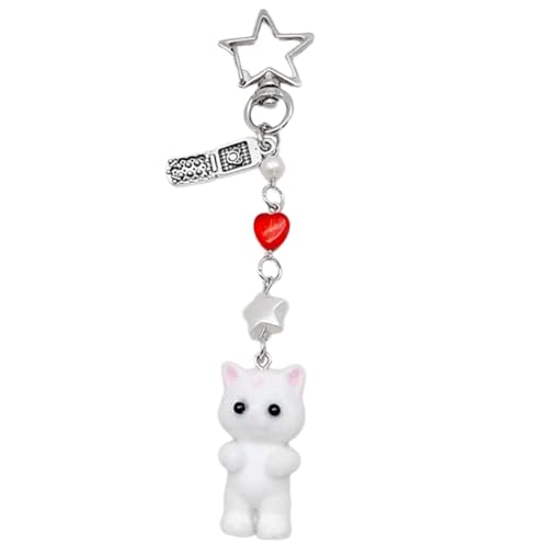ETAWDE Elegante llavero con diseño de animales de dibujos animados, a la moda, para teléfono, bolso colgante, mochila, bolso, accesorio para mujeres y niñas, Blanco