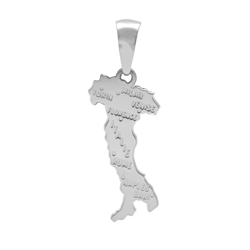 1001 Bijoux Pendentif carte Italie argent 925‰ rhodié + écrin (offert) + Certificat d'Authenticité Argent 925‰