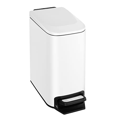 Image of TrashAid Small Bathroom Trash Can with Lid Soft Close, 6 Liter / 1.6 Gallon Stainless Steel Garbage Can Narrow with Removable Inner Bucket, Step Pedal (White)