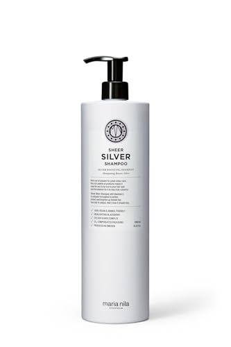 Maria Nila Sheer Silver, Silver/Purple Shampoo, Neutralizes Brassy Yellow/Golden Shades in Blonde, White & Grey Hairs, Violet Pigments Gives Cool Tone, 100% Vegan & Sulfate/Paraben free, 1000 ml