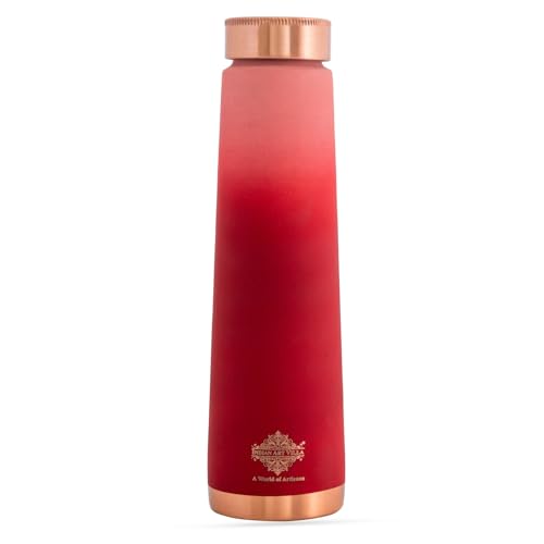 Image of INDIAN ART VILLA Pure Copper Red Pyramid Ombre Silk Finish Bottle - 800 ML, Ayurvedic Health Benefits, Ideal for Home, Office, Gym & Travel