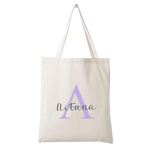 desiGntec Totebag cremallera Personalizable con INICIAL y NOMBRE Bolsa de tela 40x37 | Ideales para Regalar | Uso Universidad Trabajo Compra | Bolso shopper | Reutilizable | Color beig