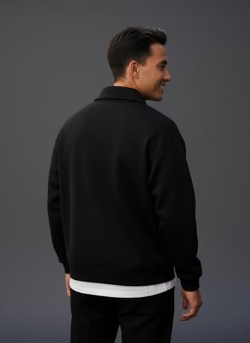 Image of SMOWKLY Men's Half Zip Sweatshirt | Oversized Winter Wear for Men | Mock Neck Quarter Zip Pullover | Full Sleeve Fleece Sweatshirt | Casual Streetwear | Warm Cotton Blend Upperwear for Men