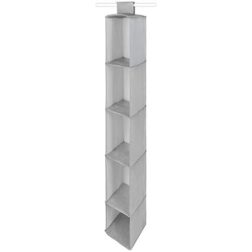Compactor Hanging Organiser for Shoes and Clothing 5 Compartments, Velcro Fastening, Supports up to 6kg, Grey/White