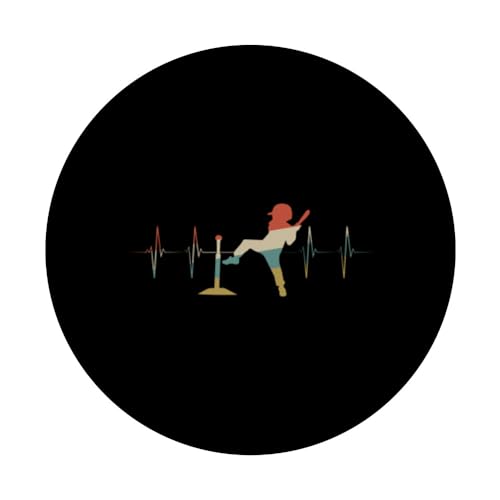 Tee-Ball Heartbeat Retro ECG EKG Sportsman PopSockets Swappable PopGrip, Black - Image 3
