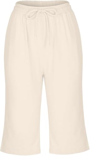 Women's Cotton Linen Elastic SweatShorts Summer Lightweight Casual Pant Vacation Jogger Workout Knee Length Short4