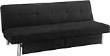 DHP Sola Convertible Sofa Futon with Space Saving Storage Compartments, Chrome Legs and Upholstered in Rich Black Microfiber