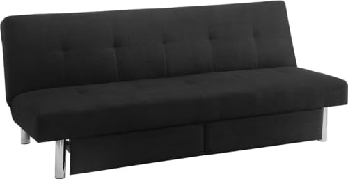 DHP Sola Convertible Sofa Futon with Space Saving Storage Compartments, Chrome Legs and Upholstered in Rich Black Microfiber