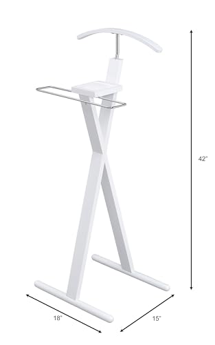 Image of Proman Products Josh Freestanding Wooden Valet Stand Organizer with Tray, Hanger, Trouser Bar, White