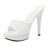 [センダ チシヨ] ミュールサンダル 痛くない 履きやすい 歩きやすい 柔らか 14cm 太ヒール カジュアル エナメル ミュール レディース 春 夏 サボ風 オープントゥ つっかけ スリッパ キャバクラ 22.5cm リゾート 厚底 サボサンダル ホワイト チャンキーヒール