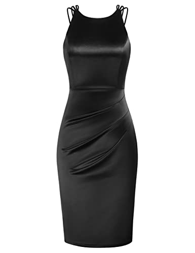 GRACE KARIN Damen Bleistiftkleid Pencil Kleid Rundhals Cross Back...