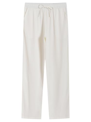 Weintee Women's Tall Linen Pants Long 36 Inch Inseam M White
