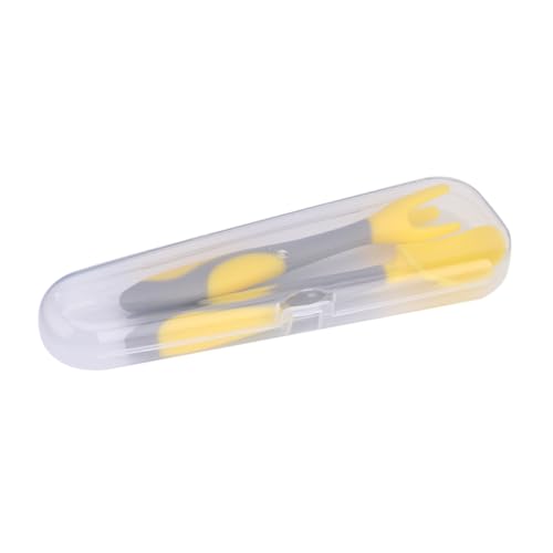 BRIGHTFUFU 1 Set Training Tableware Non Slip Handle Learning Fork and Spoon Utensils for Design Bendable Lemon Yellow