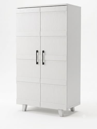Image of Rune Engineered Wood Shoe Cabinet | 2 Door Shoe Rack with 6 Spacious Shelves | Modern Shoe Storage Cabinet for Entryway, Bedroom & Living Room | White Finish