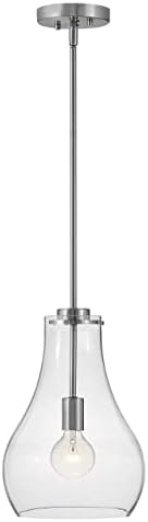 Lark Frankie 83117BN Single Light Teardrop Pendant Light, Dimmable, Customize Height, Versatile for Kitchen Islands, Brushed Nickel and Clear Glass Shade