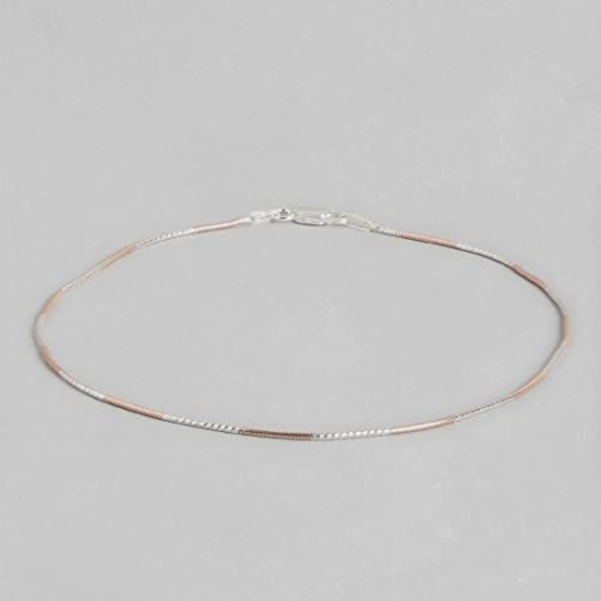 Women's 925 Sterling Silver Dual Tone Minimalist Chain Anklet