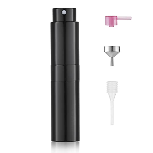 Toureal Aluminio 8ml Atomizador Perfume Recargable, Perfumador Dispensador de Viaje, Spray Pulverizador Pequeño para Colonia (Negro Brillante)
