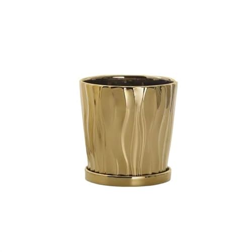 RUNZE765Z Maceta Interior Macetero Simple Creativo De Cerámica Dorada con Bandeja Grande Extra Grande for El Hogar Y La Oficina Jardineras Exterior(Gold,Pequeño)