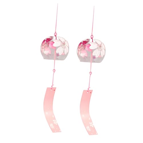 IWOWHERO 2 pièces Carillons à Vent Verre Japonais Cloches Décoratives Fleurs de Cerisier Décoration Extérieure Jardin Zen Élégant Apaisant