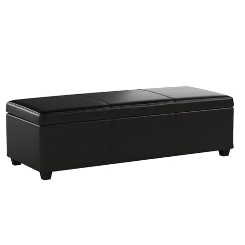 Image of BELLEZE Storage Faux Leather Ottoman, 47 Inch Bench Bedroom Bench with Safety Close Hinge, Extra Long Ottoman with Storage for Living Room, Entryway, Hallway, Foot Rest, Support 300lbs - Brown