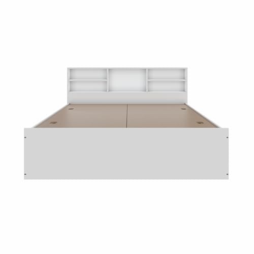 Image of VIKI Utility King Size Bed with Storage (70x80) | Engineered Wood Bed Frame for Bedroom | Modern Box Storage Cot | Frosty White Finish | Free Assembly | 1 Year Warranty