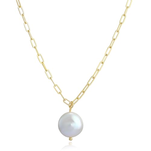 Pancert Dainty Irregular Baroque Pearl Pendant Necklace for Women - 14K Gold Plated, Minimalist...