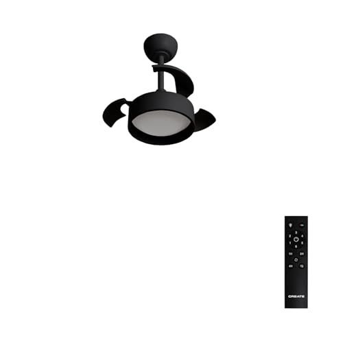 CREATE / WIND CLEAR LAMP/Ventilador de techo con luz negro con mando / 40W, Silencioso, Ø55 cm, 6 velocidades, aspas retráctiles, programable, función verano-invierno, luz led 3 temperaturas