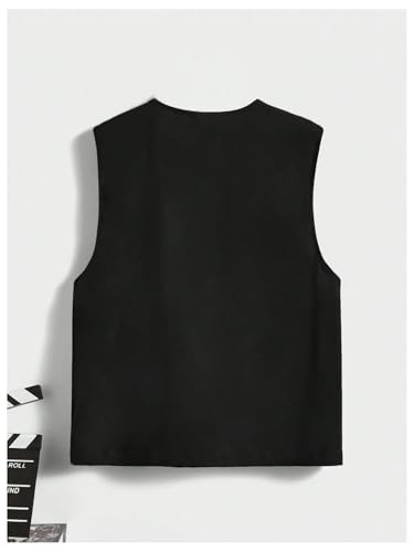 OYOANGLE Men's Sleeveless V Neck Zip Up Cargo Vest Letter Patched Flap Pocket Vest Coat Outerwear2