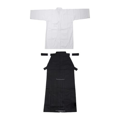POXZSFX Tenue d'arts martiaux (judo, kung-fu) : ensemble jupe et haut résistant et durable, idéal pour l'entraînement. Conçu pour l'aïkido, le samouraï et le kendo, Blanc et noir, 170 cm