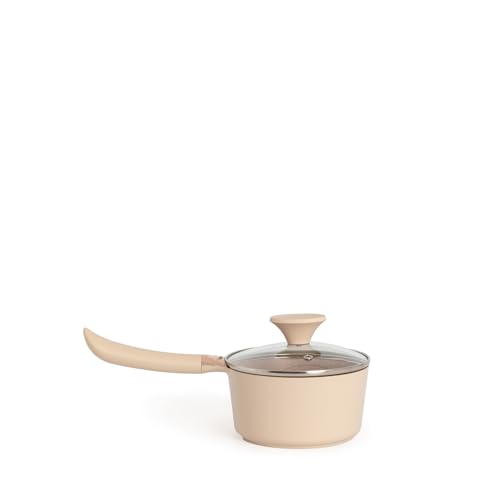 CREATE/SAUCEPAN STUDIO/Cazo de aluminio fundido con revestimiento cerámico arena/Tapa transparente, Ø160 cm, capacidad 1,4L, para todo tipo de cocinas, antiadherente, resistente, libre de PFOA